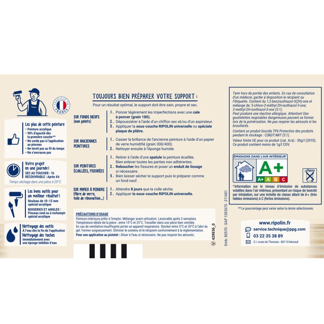 Peinture intérieure multi-supports acrylique mat lin 0,5 L Esprit déco - RIPOLIN