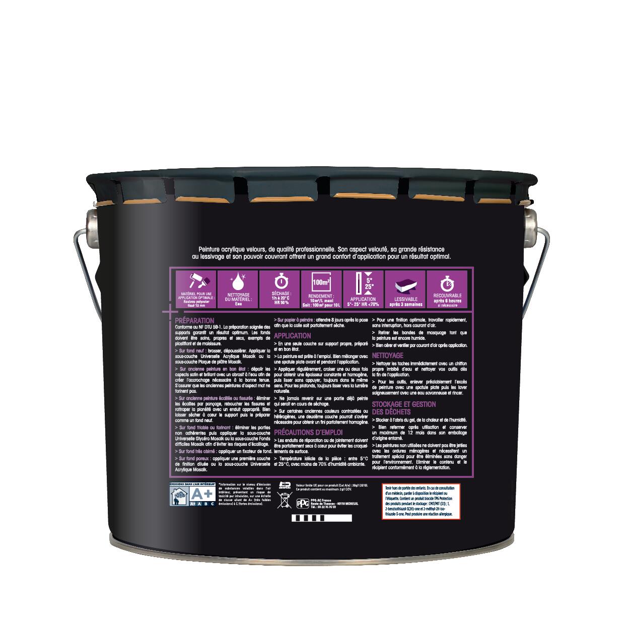 Peinture intérieure murs et plafonds acrylique velours blanc 10 L Hpo - MOSAÏK - 3