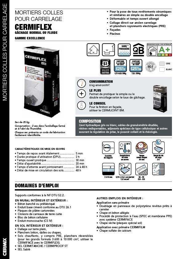 Colle carrelage en poudre blanc C2S1ET pour sol et mur intérieur & extérieur 25 kg - Cermiflex CERMIX - 2