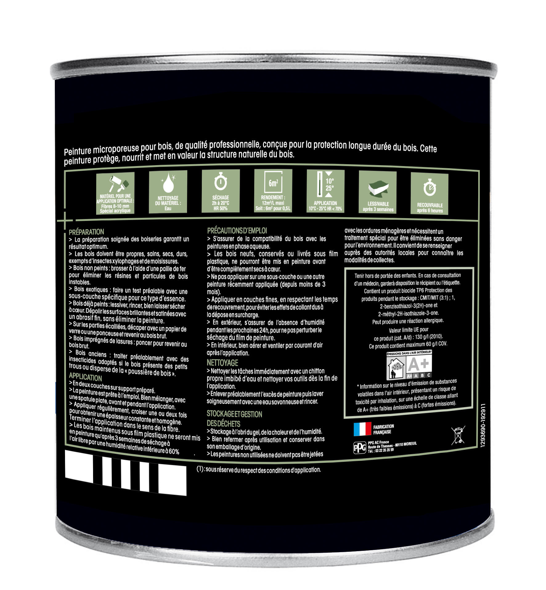 Peinture bois acrylique satin vert olivIer RAL 6021 0,5 L - MOSAÏK - 2