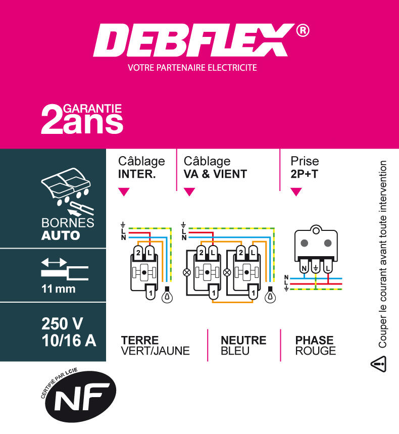 Va et vient + 2P+T blanc BLOK - DEBFLEX - 4