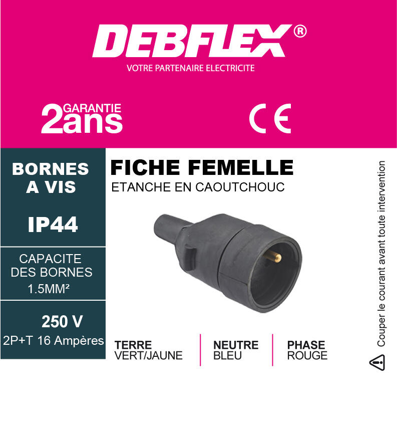 Fiche 2P+T femelle 16 A - DEBFLEX  - 3