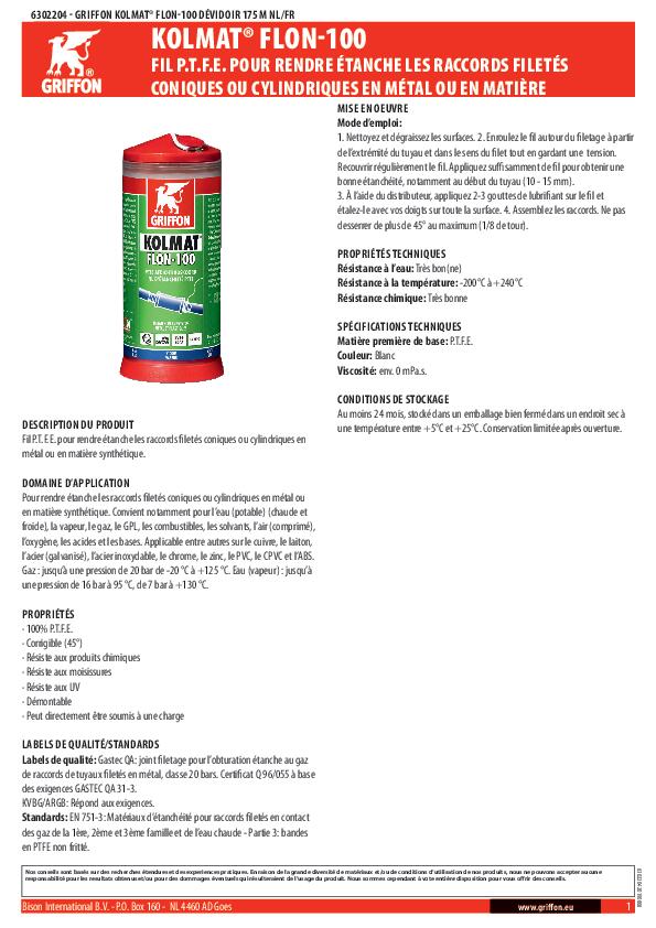 Fil PTFE Long.175 m Kolmat Flon-100 - GRIFFON - 2