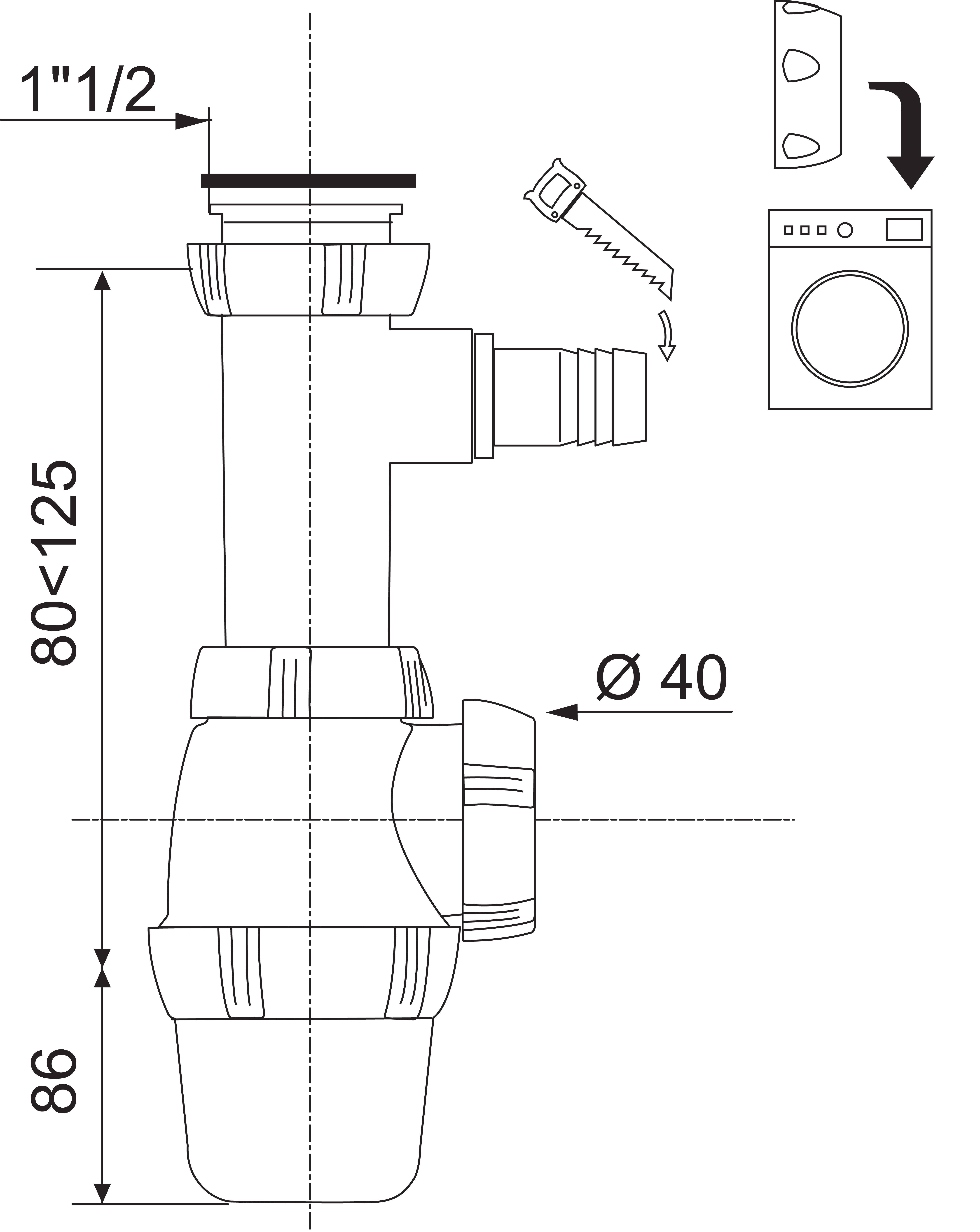 Siphon pour évier 1 cuve Diam.40 mm réglable en hauteur blanc NF - WIRQUIN - 3