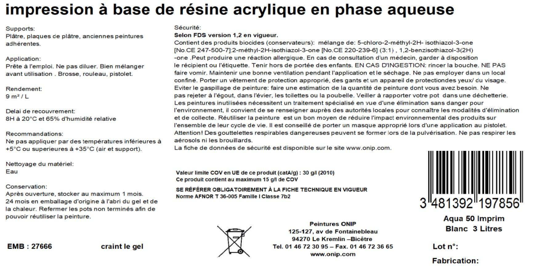 Sous-couche plaque de plâtre acrylique 16 L Aqua50 - ONIP - 2