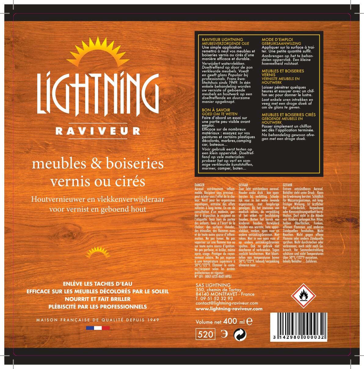 Raviveur meubles et boiseries vernis ou cirés 400 ml - LIGHTNING - 3