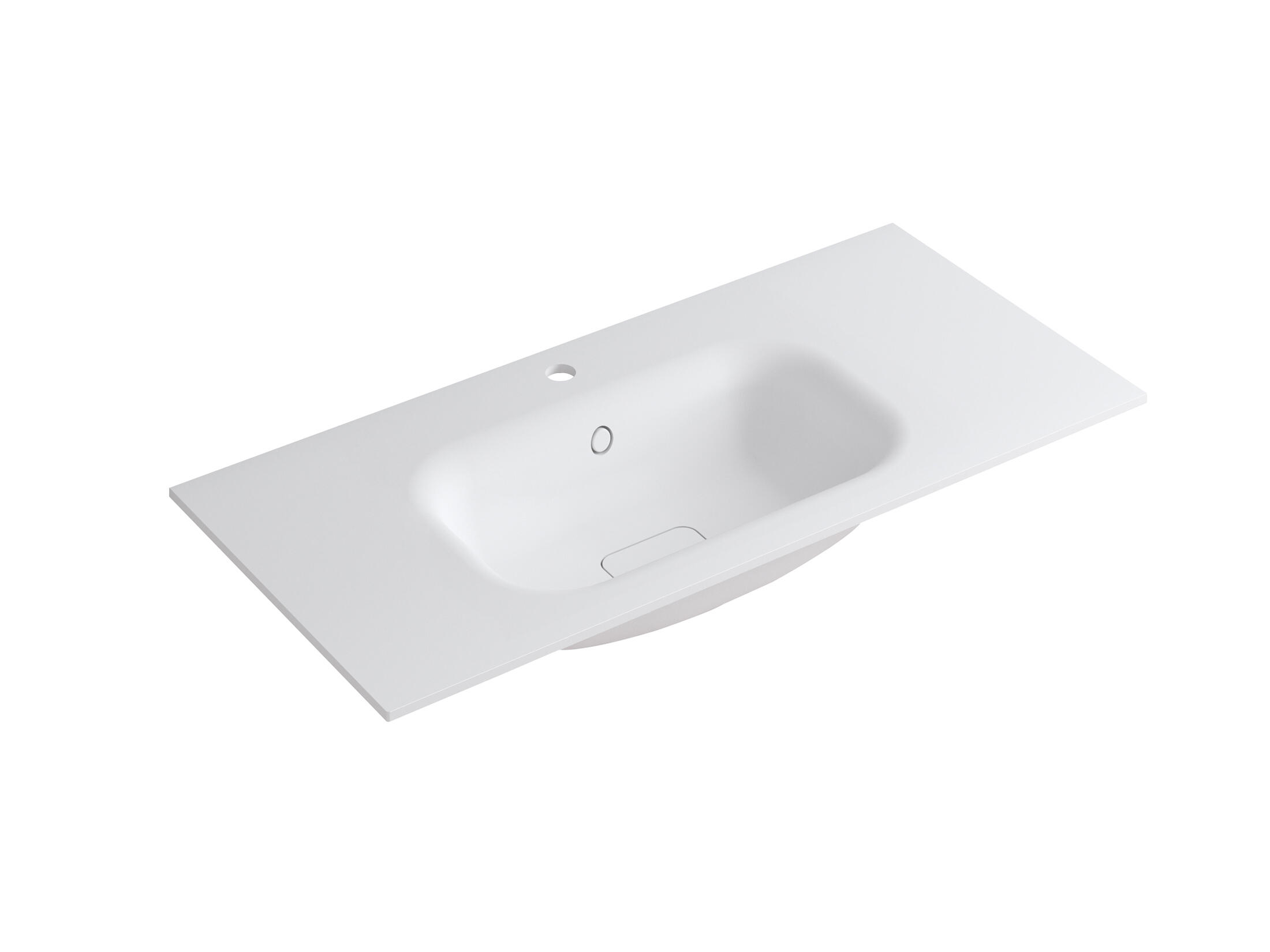 Lavabo a incasso rettangolare vasca centrale L 100.5 x H 15 x P 46 cm in resina bianco lucido