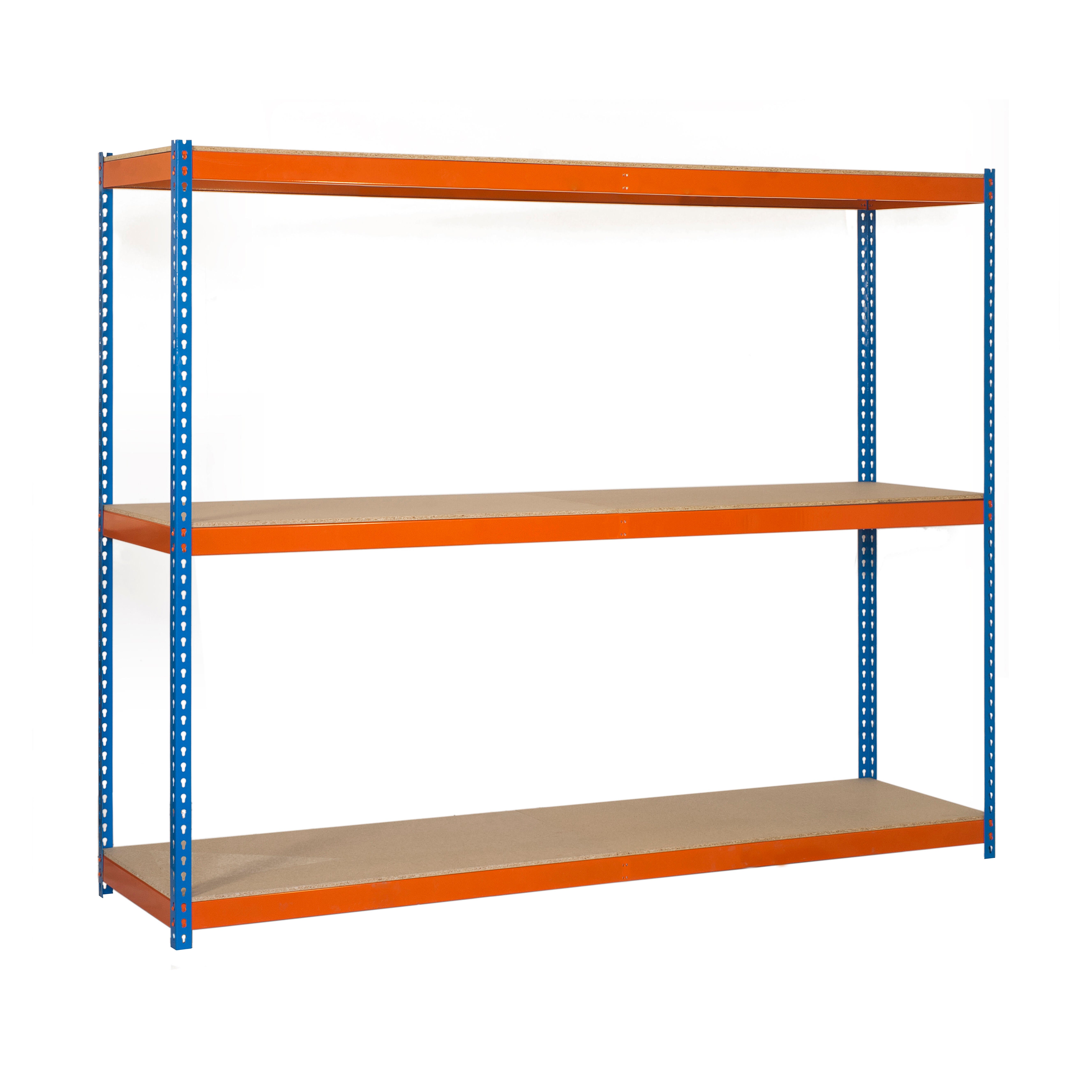 Estantería metálica en kit sin tornillos de metal de 200x210x45 cm 3b 500kg/balda azul/naranja/madera