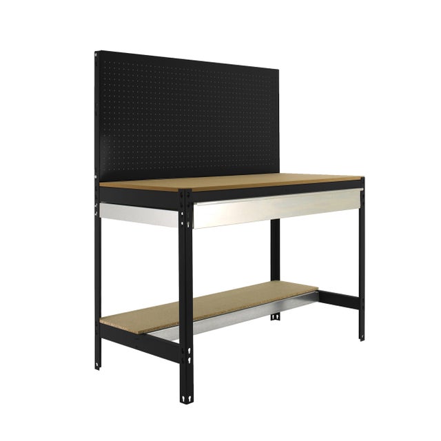 Mesa de trabajo con panel y cajón 144,5x91x61 cm antracita/madera