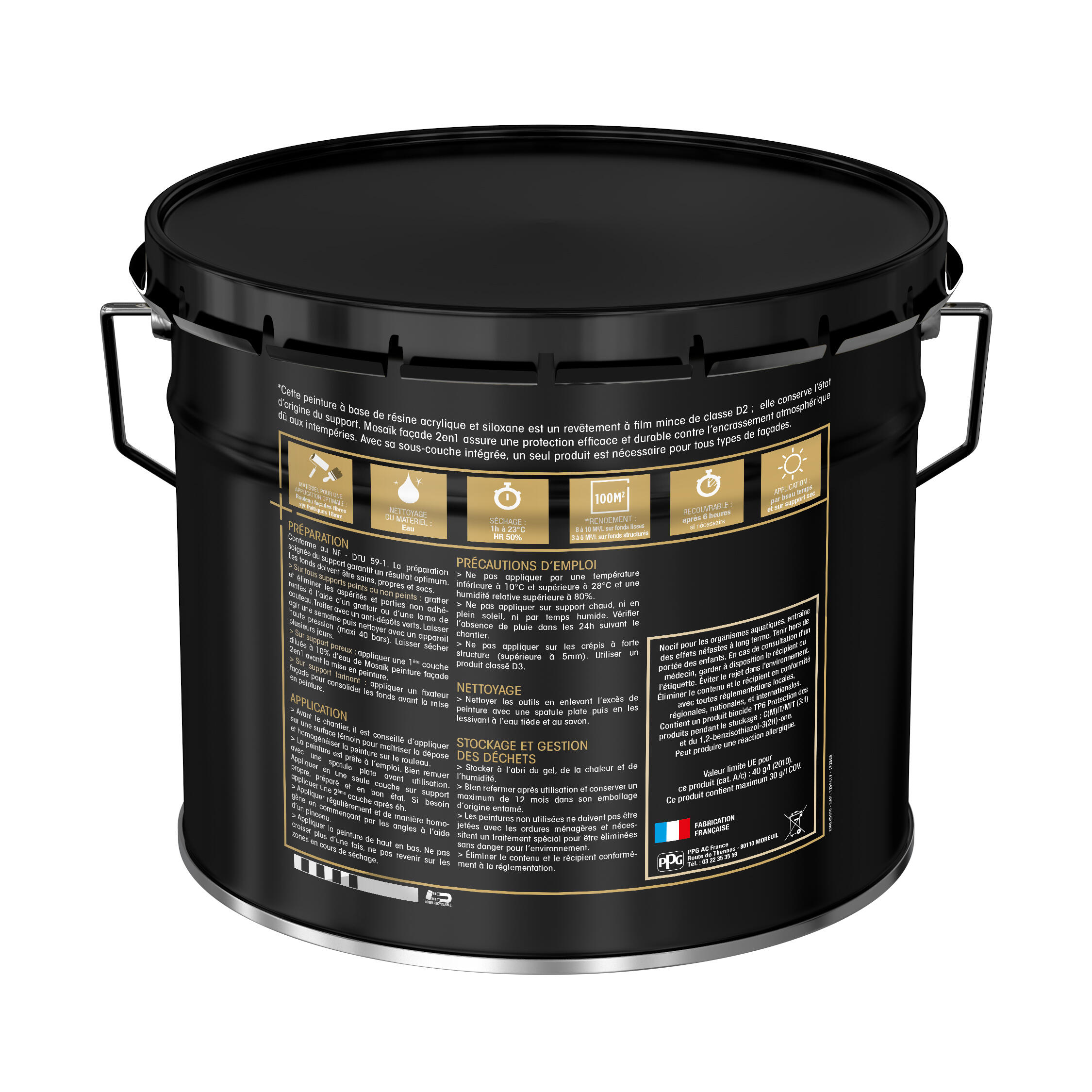Peinture extérieure façade D2 tous supports 2 en 1 mat gris anthracite RAL 7016 10 L - MOSAÏK - 4