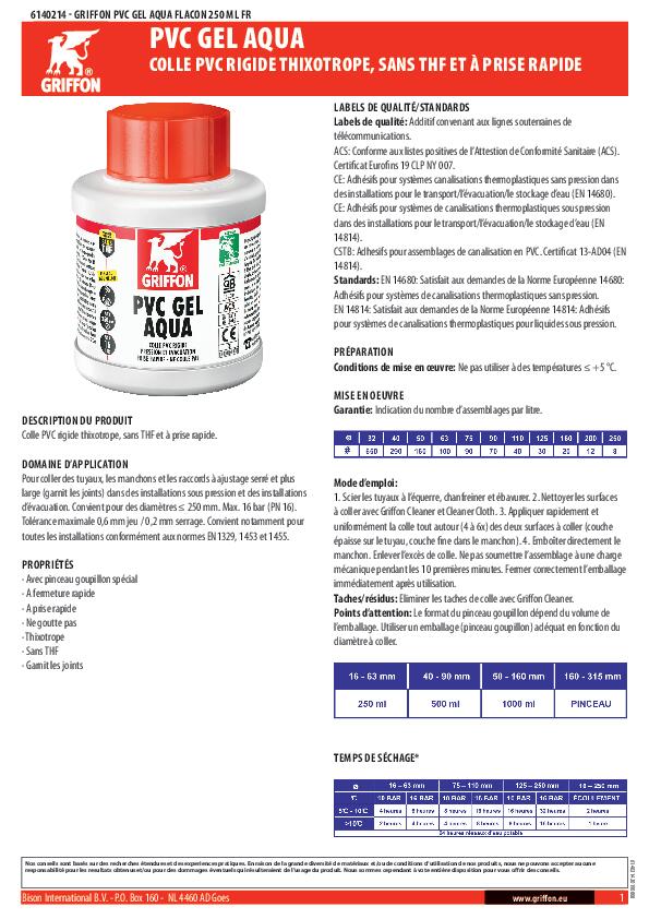 Colle pvc gel aqua 250 ml - GRIFFON - 2