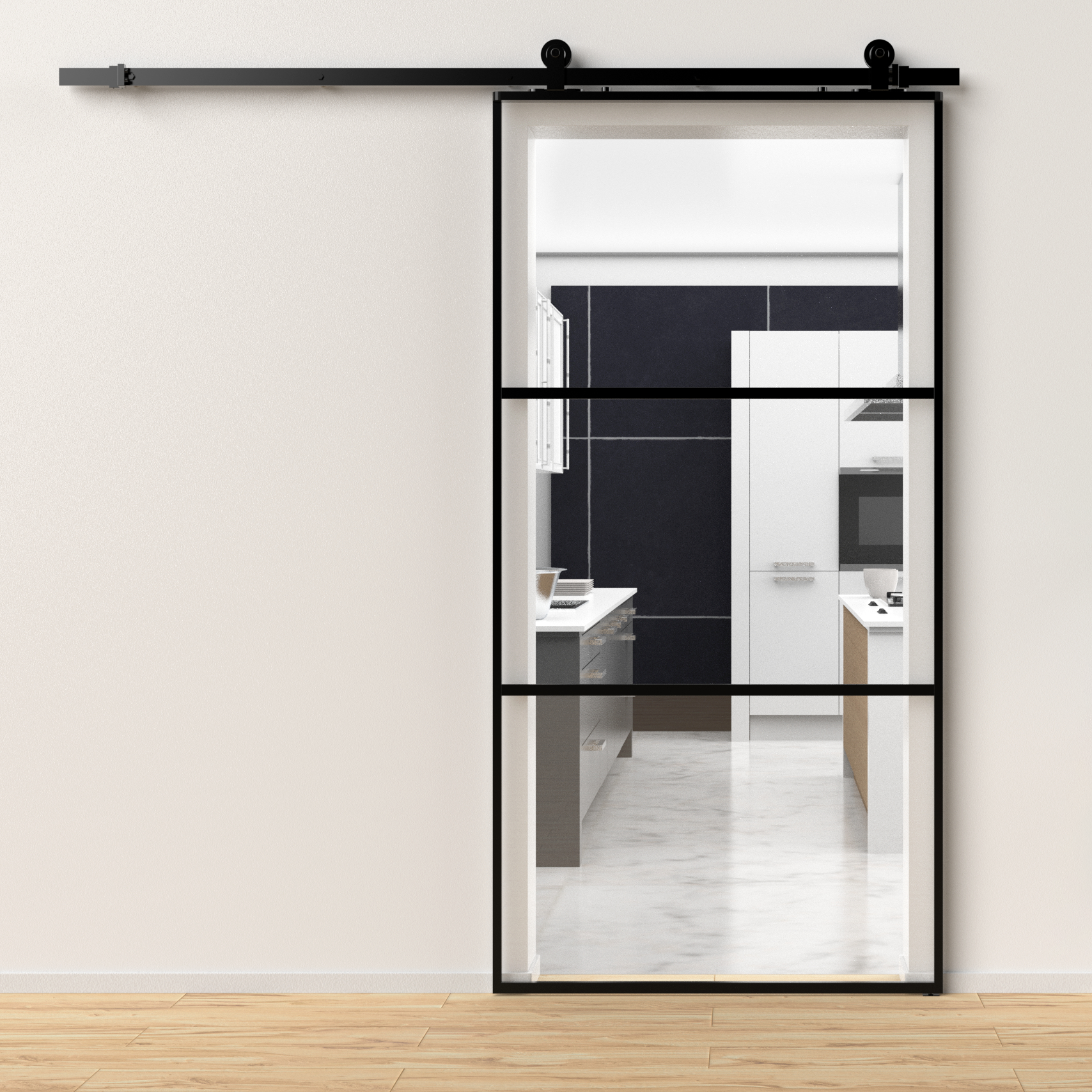 Anta per porta scorrevole 3V trasparente in alluminio nero L 96 x H 220 cm reversibile - 2