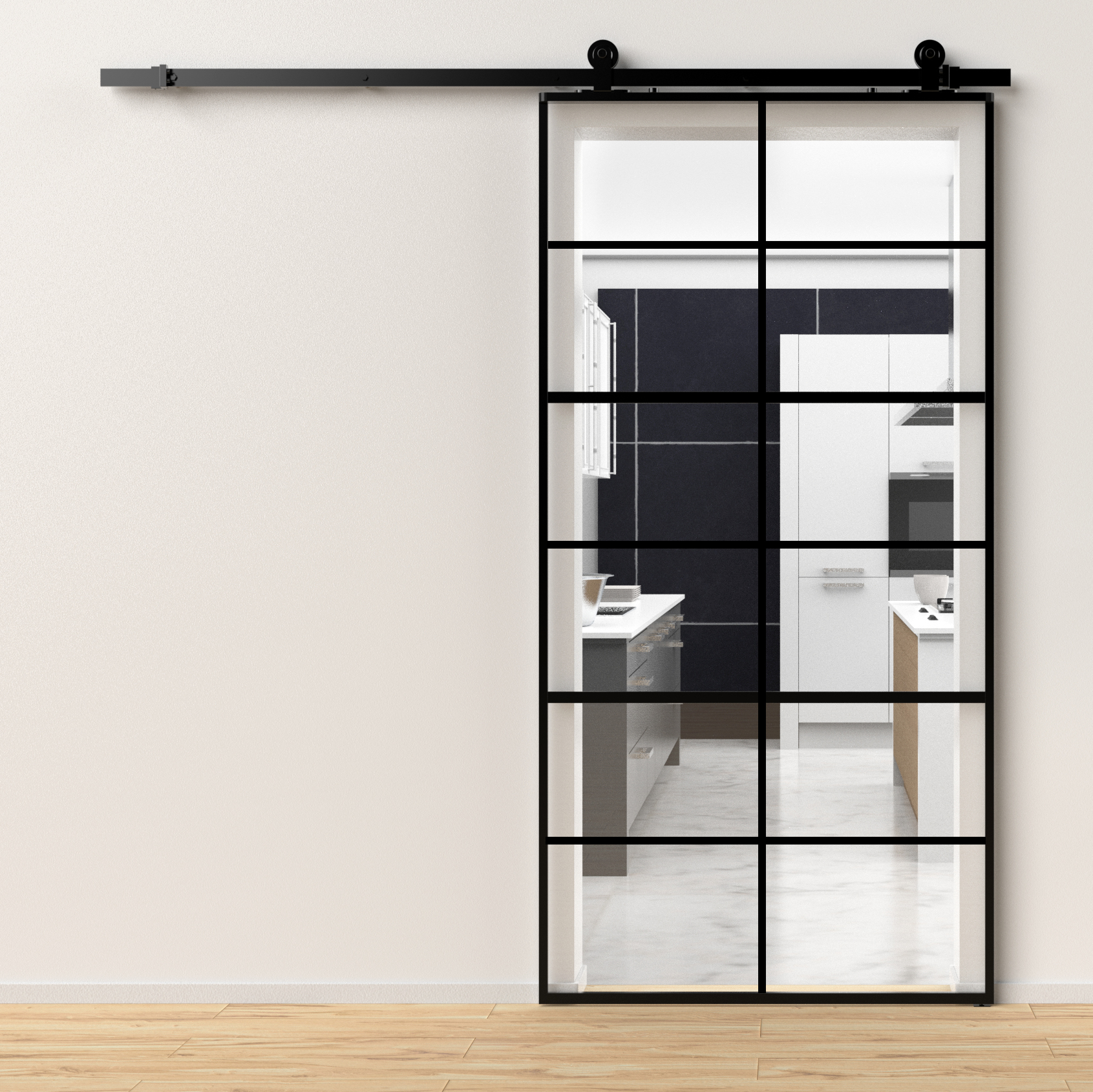 Anta per porta scorrevole 12V trasparente in alluminio nero L 96 x H 220 cm reversibile - 2