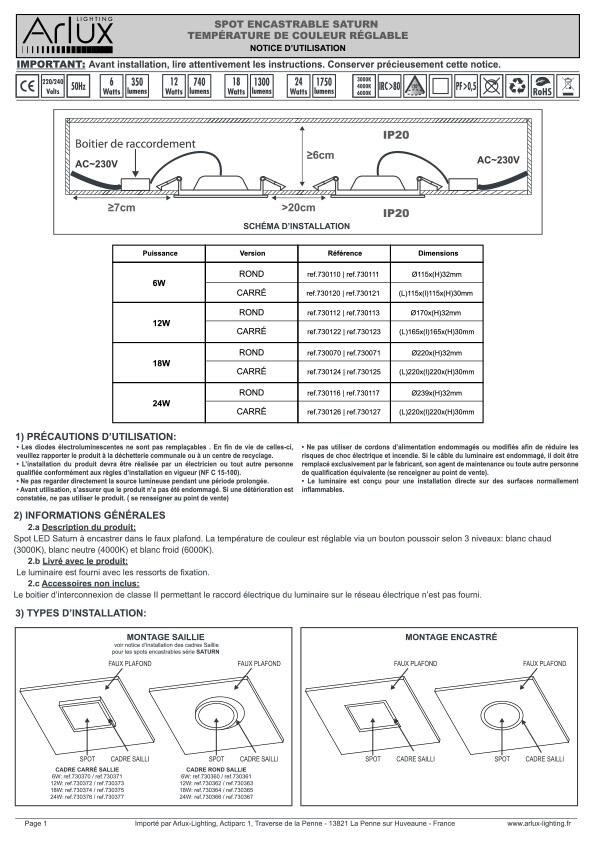 Downlight LED encastrable 1050lm SATURN - ARLUX  - 2