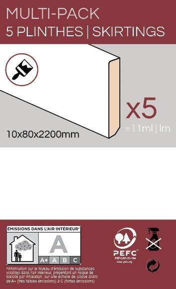 5 plinthes MDF blanc H.10 x Ep.1 cm Long.2,2m  - 2
