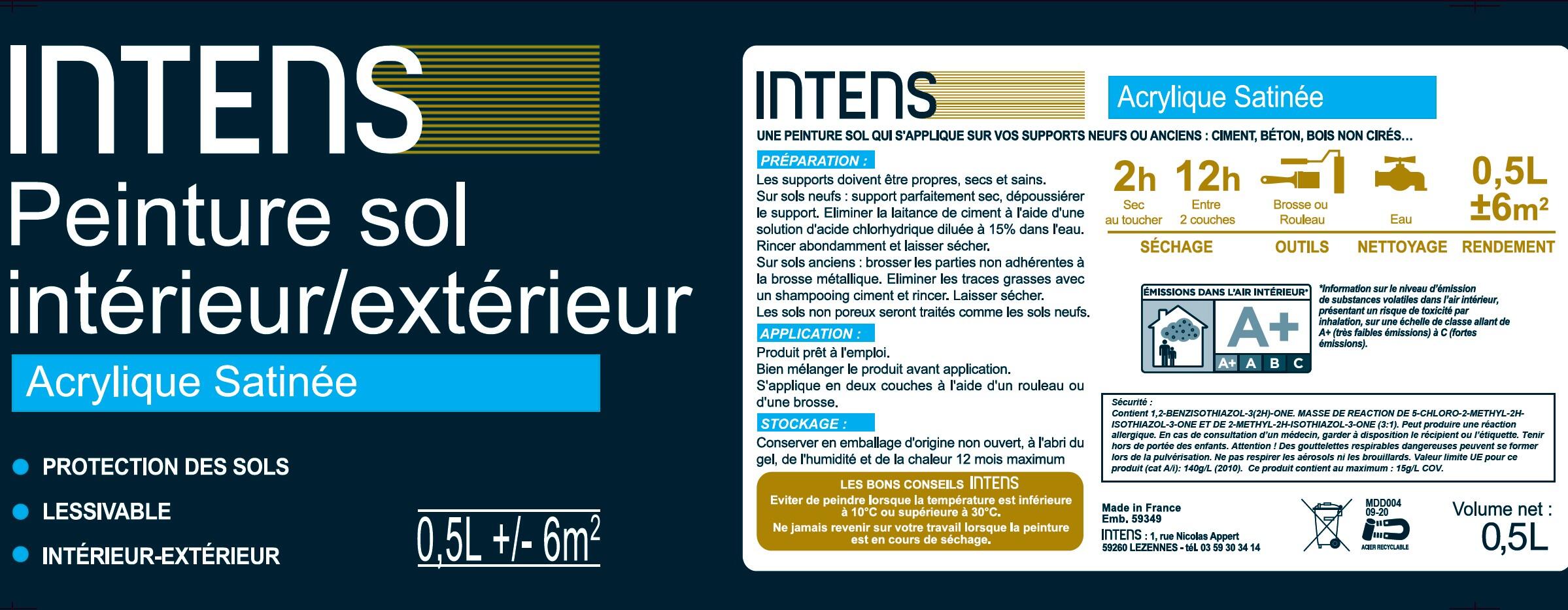 Peinture sol acrylique satinée blanc 0,5 L - INTENS - 3