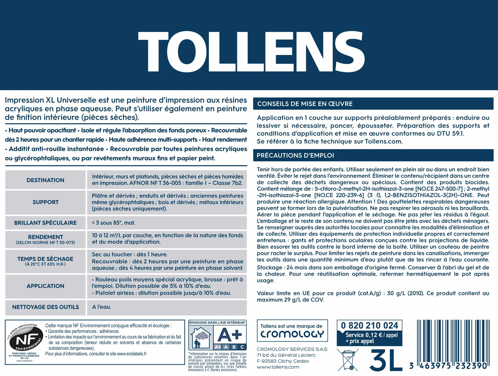 Sous-couche universelle acrylique 3 L - TOLLENS XL  - 2