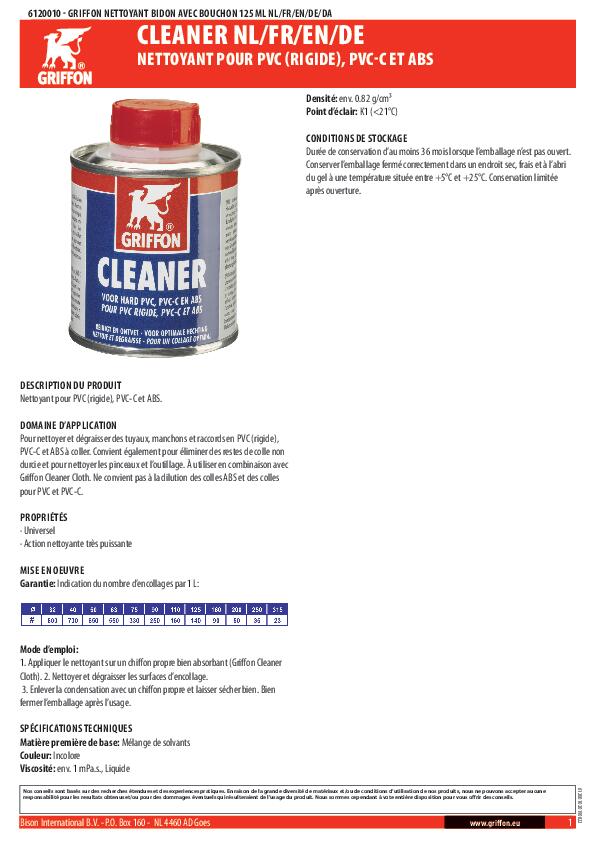 Cleaner decapant pvc 125ml griffon - 2