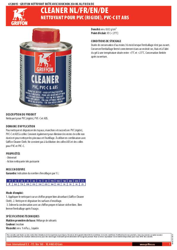 Cleaner decapant pvc 250ml griffon - 2