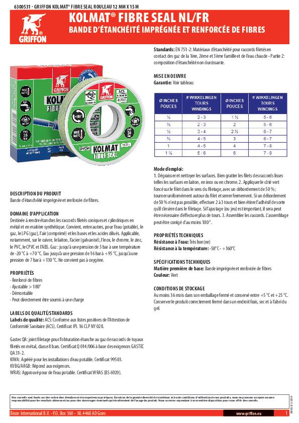 Bande d'étanchéité l.14 mm x L.15 m Kolmat Fibre Seal - GRIFFON - 2