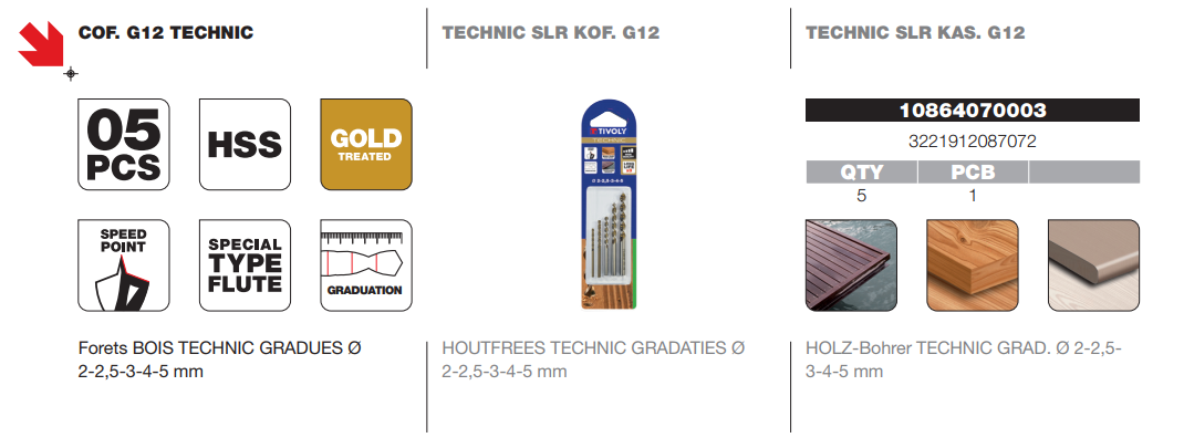 Coffret de 5 forets bois Diam. 2 à 5 mm - TIVOLY - Technic - 3