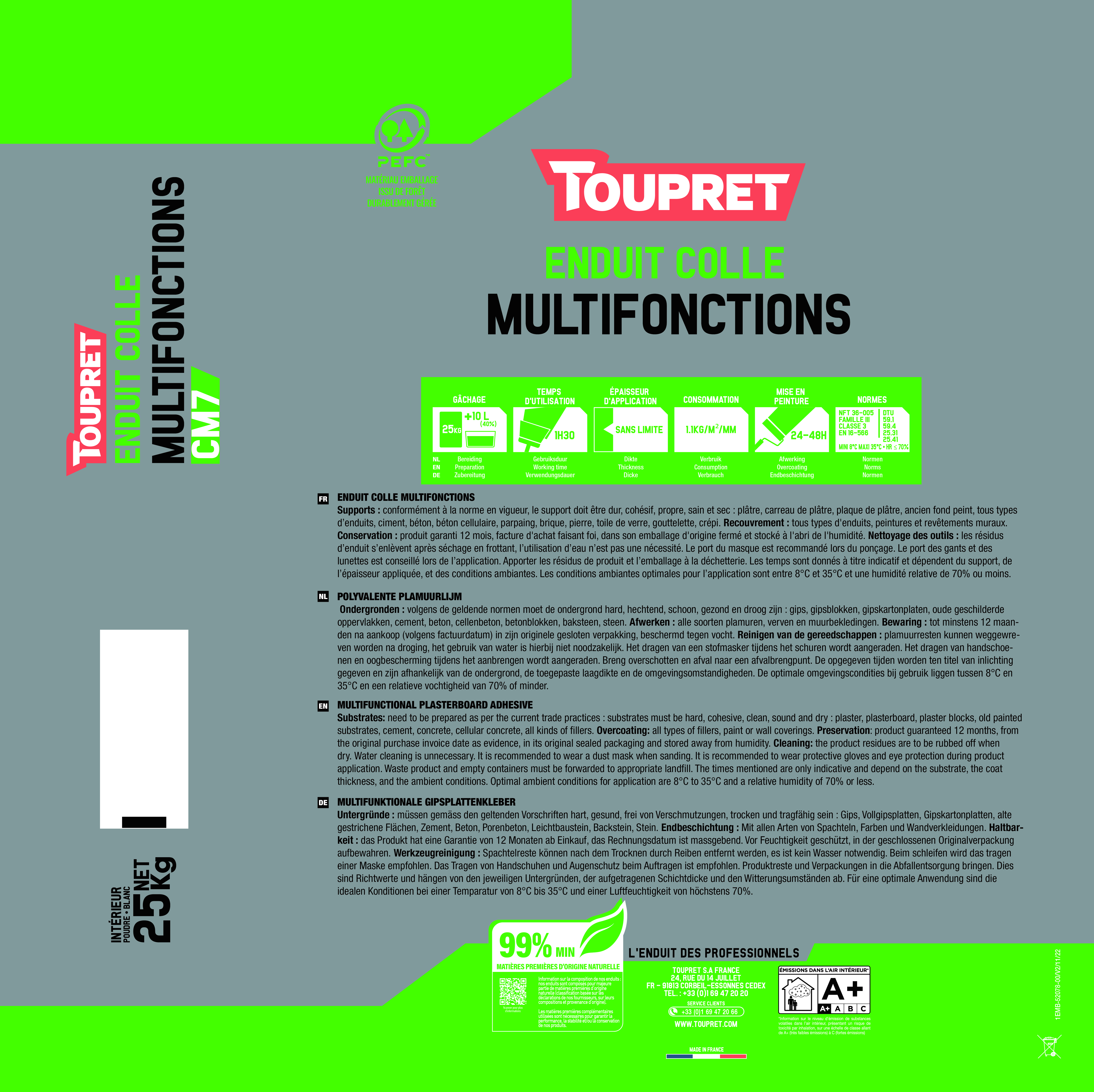 Enduit multi-usages en poudre intérieur 5 kg - CM7 TOUPRET - 3