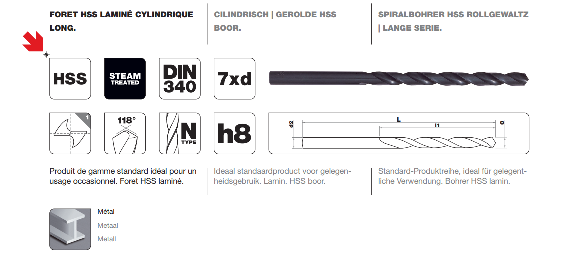 Foret HSS laminé cylindrique long Diam.2 x L.85 mm - TIVOLY  - 2