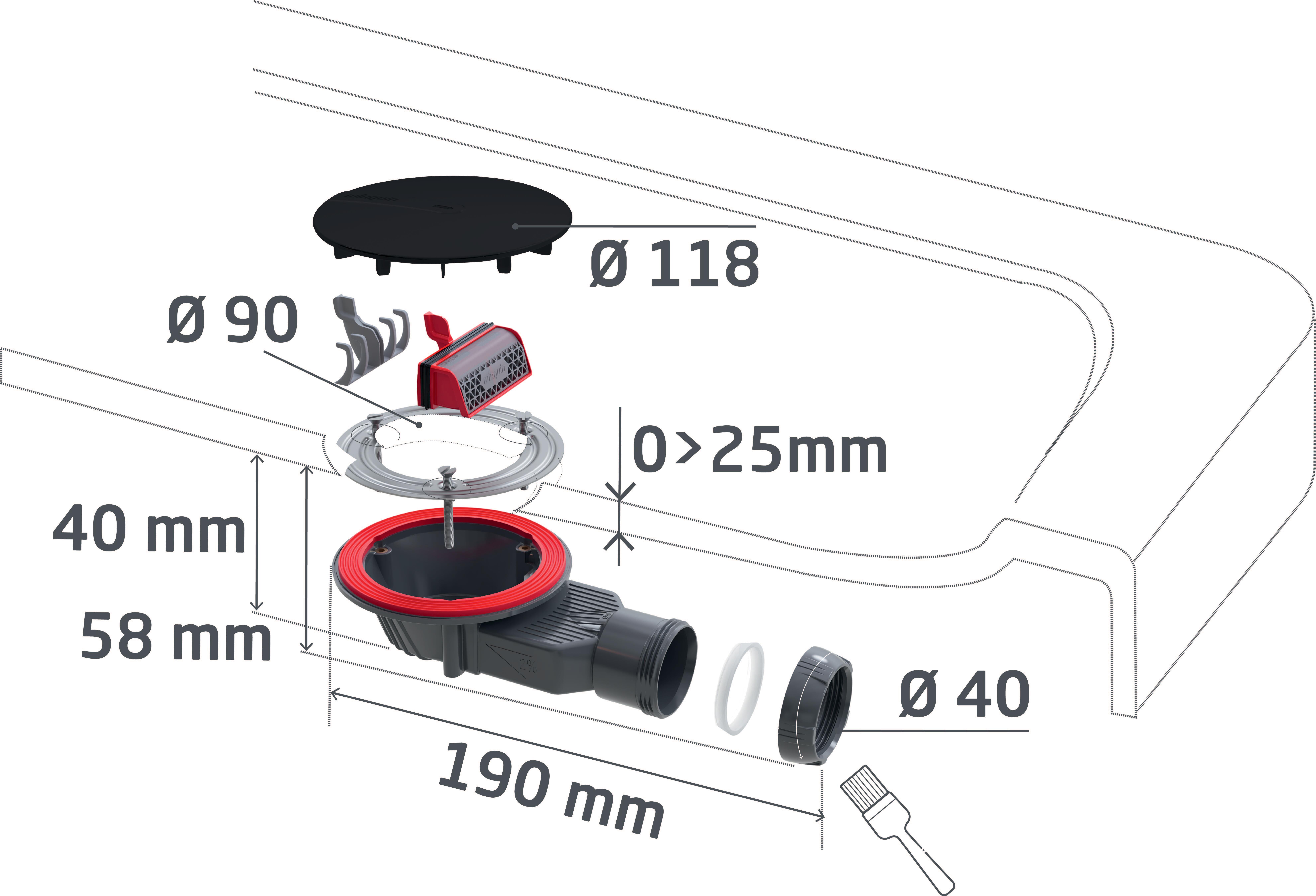Bonde de douche slim pour receveur Ø90 mm sortie horizontale - Wirquin Pro - 9