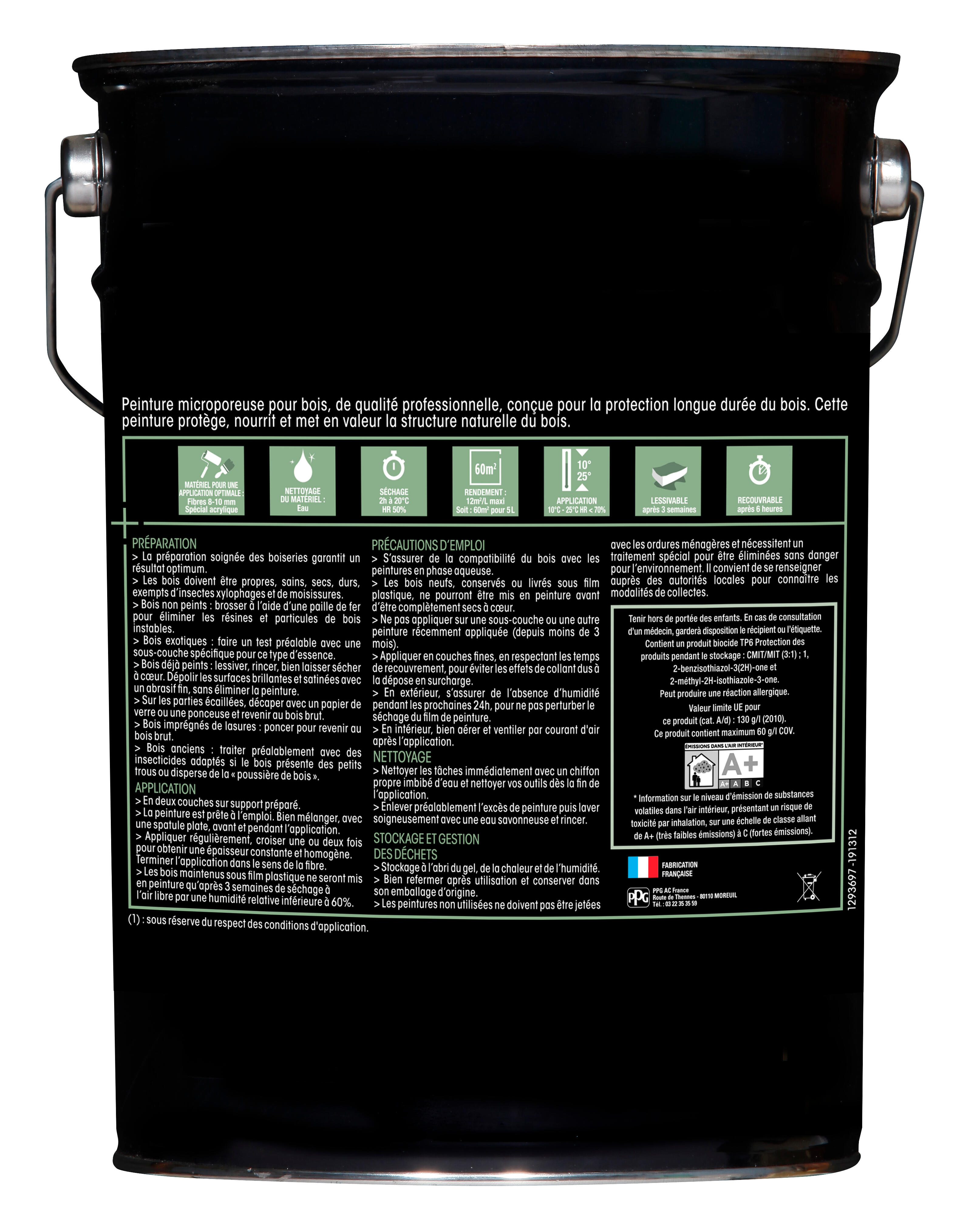 Peinture bois acrylique satin blanc 5 L - MOSAÏK - 2