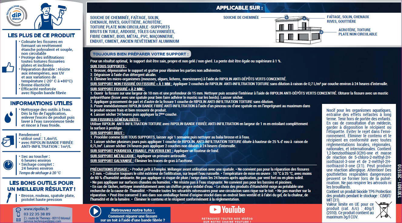 Revêtement anti-infiltration toiture terre cuite 4 L - RIPOLIN - 8