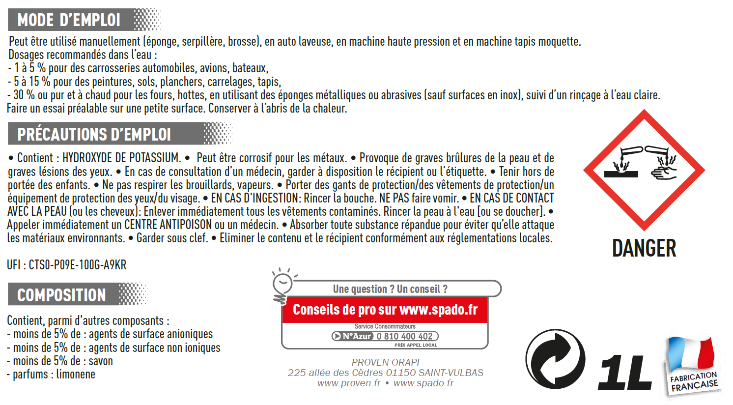 Lessive gros travaux sans rincage 1 L - SPADO - 3