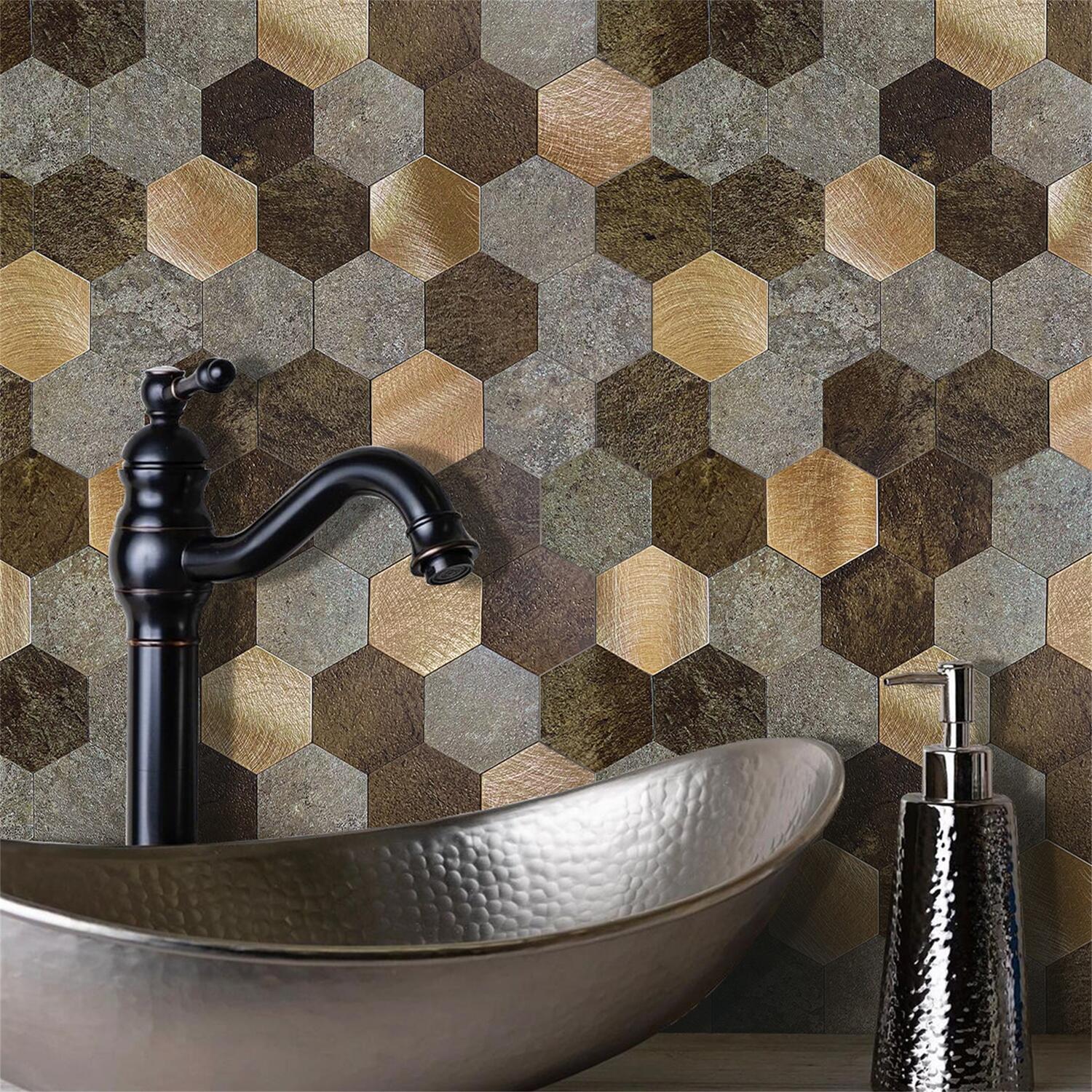 Adhésif décoratif Wall Tile Premium hexagones, brun, 29 cm x 28.8 cm - 3