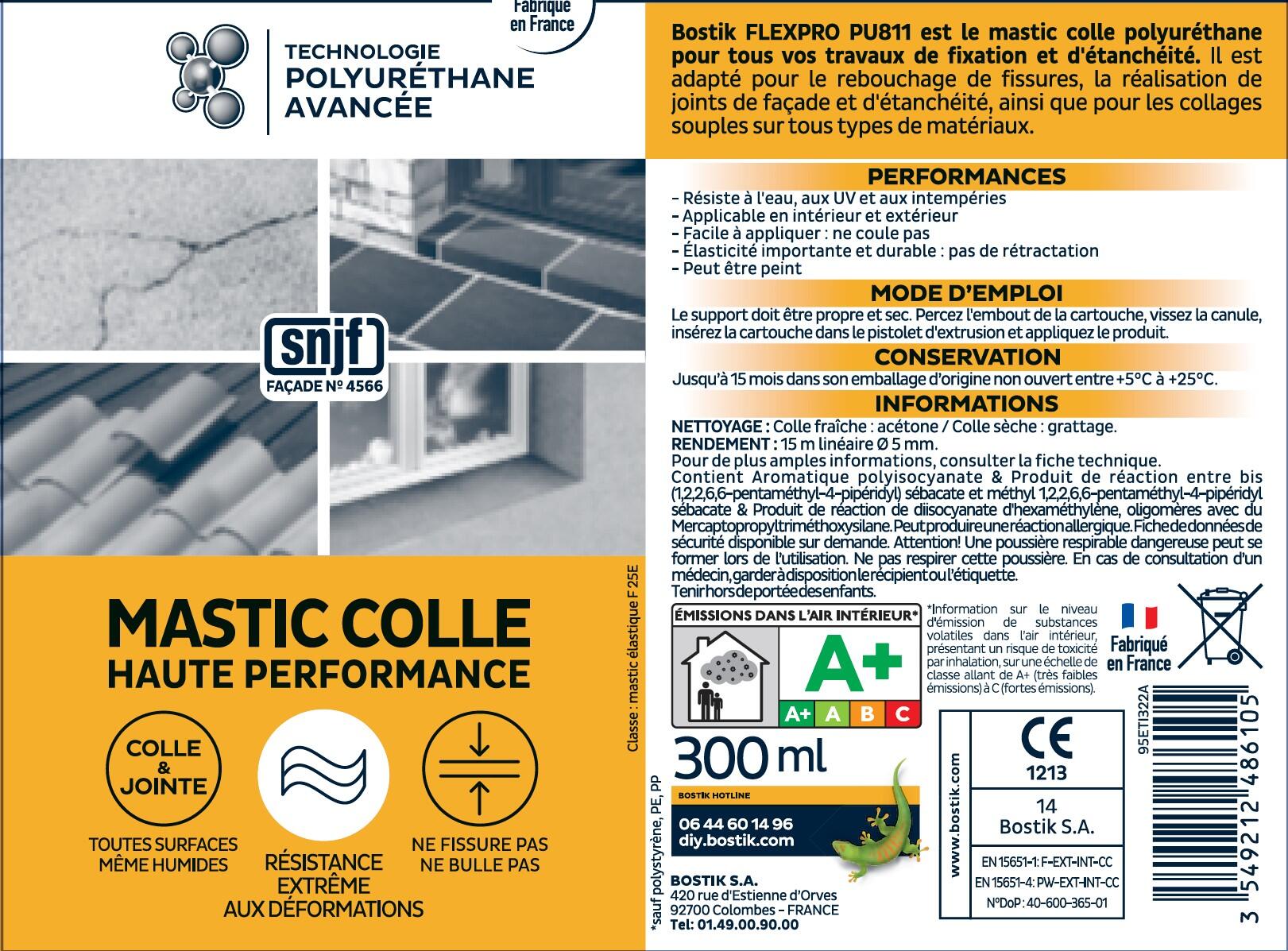 Mastic colle et joint haute performance gris 300 ml Flexpro Pu 811 - BOSTIK - 2