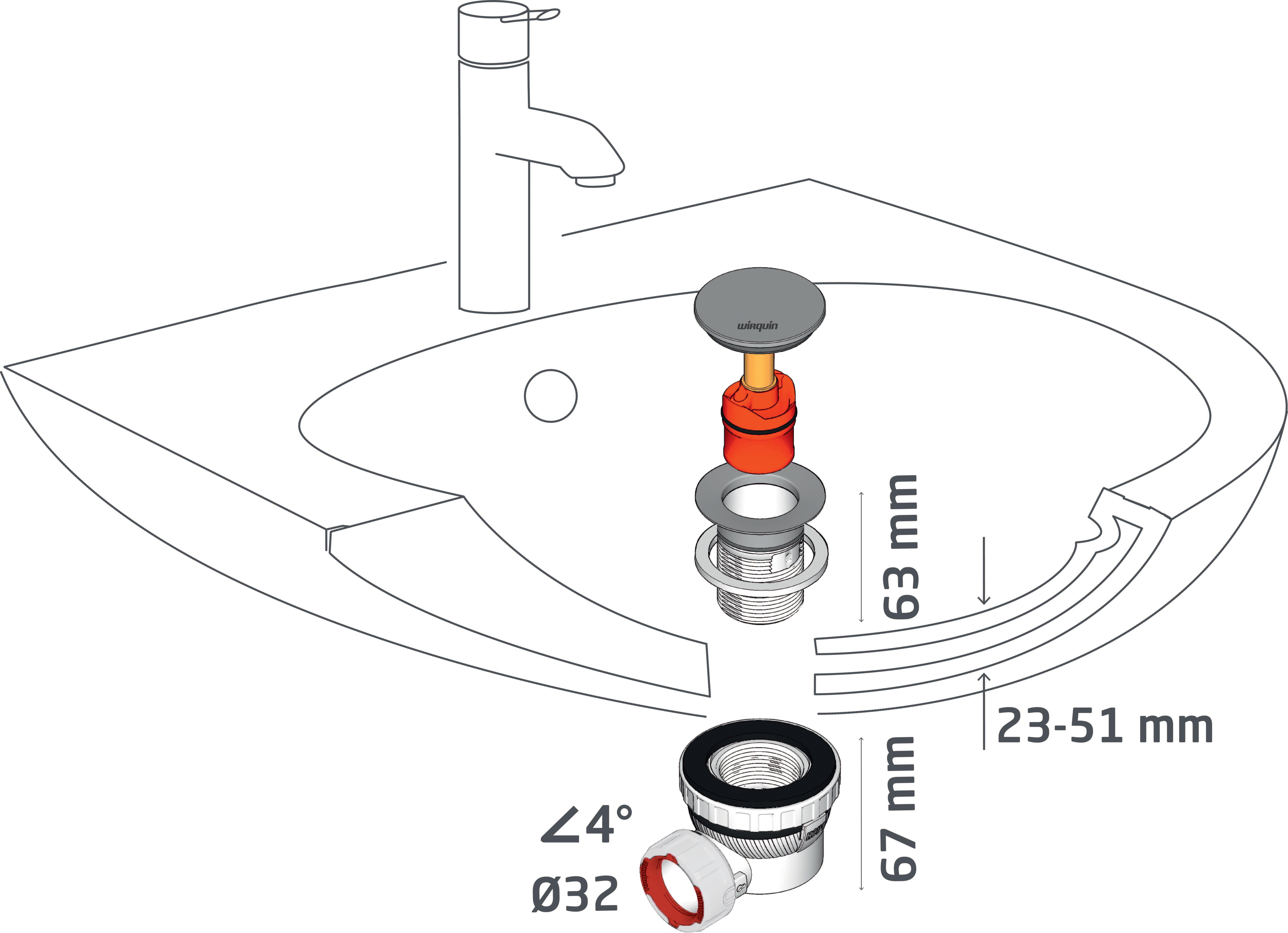 Vidage complet pour lavabo 1 vasque gain de place - Nano 6.7 WIRQUIN - 6
