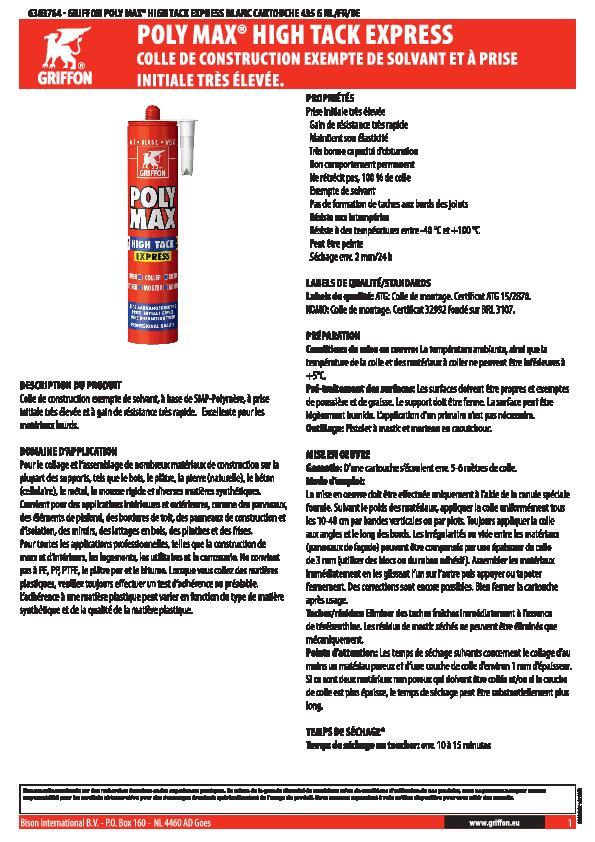 Colle de montage blanc 435 g Polymax High Tack Express - GRIFFON - 2