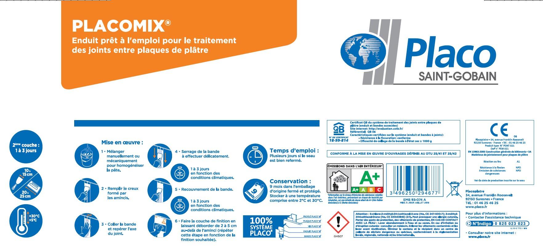 Enduit bande à joint en pâte intérieur 5 kg - Placomix PLACO - 7