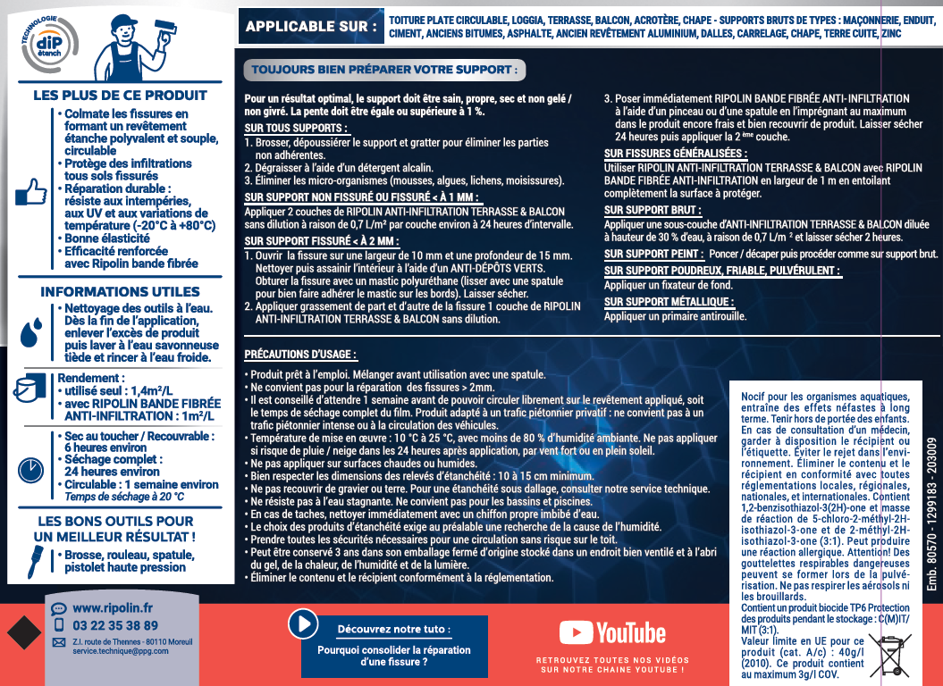 Revêtement d'étanchéité anti-infiltration terrasse & balcon sable 5 L - RIPOLIN - 8