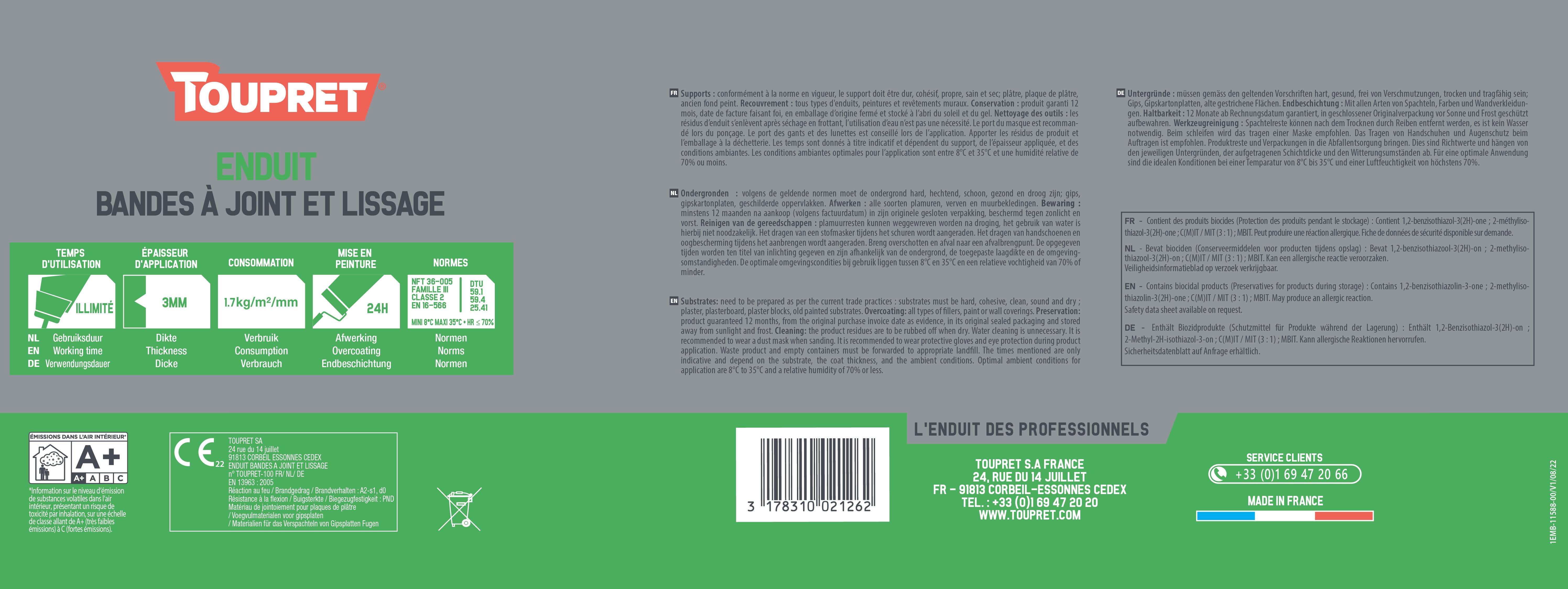 Enduit bande à joint lissage en pâte 2en1 intérieur 15 kg BJL - TOUPRET - 4