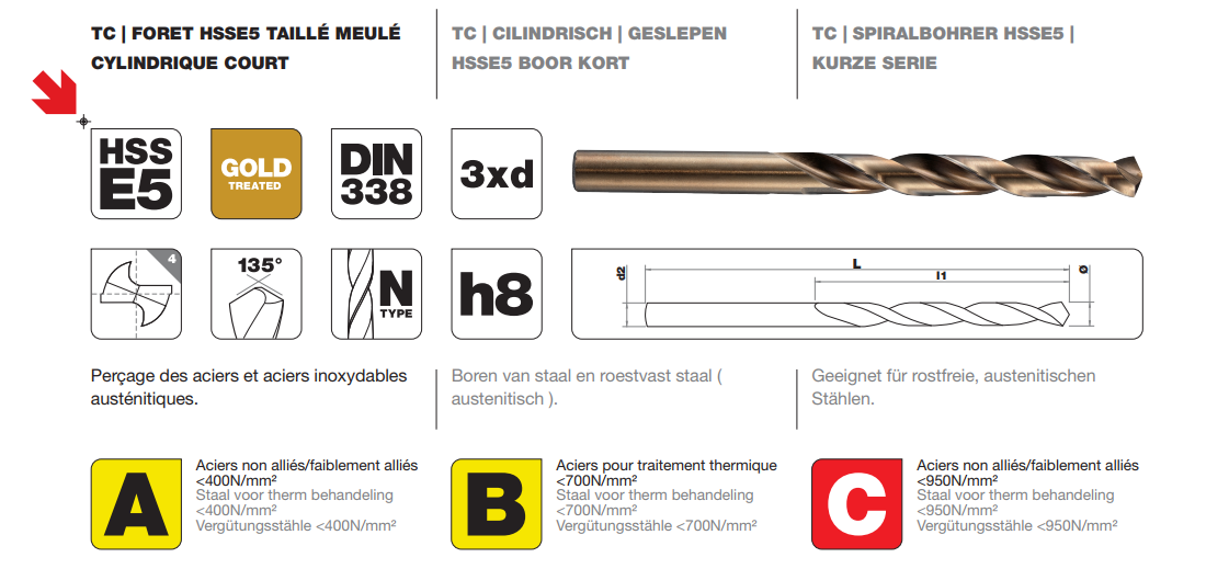Foret métal HSS Cobalt 5% Diam.6 mm L.93 mm - TIVOLY - 7