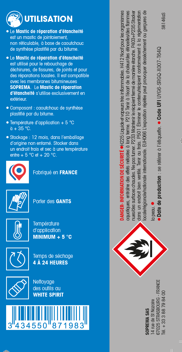 Mastic de réparation d'étanchéité 310ml pour membranes bitumineuses - SOPREMA - 3