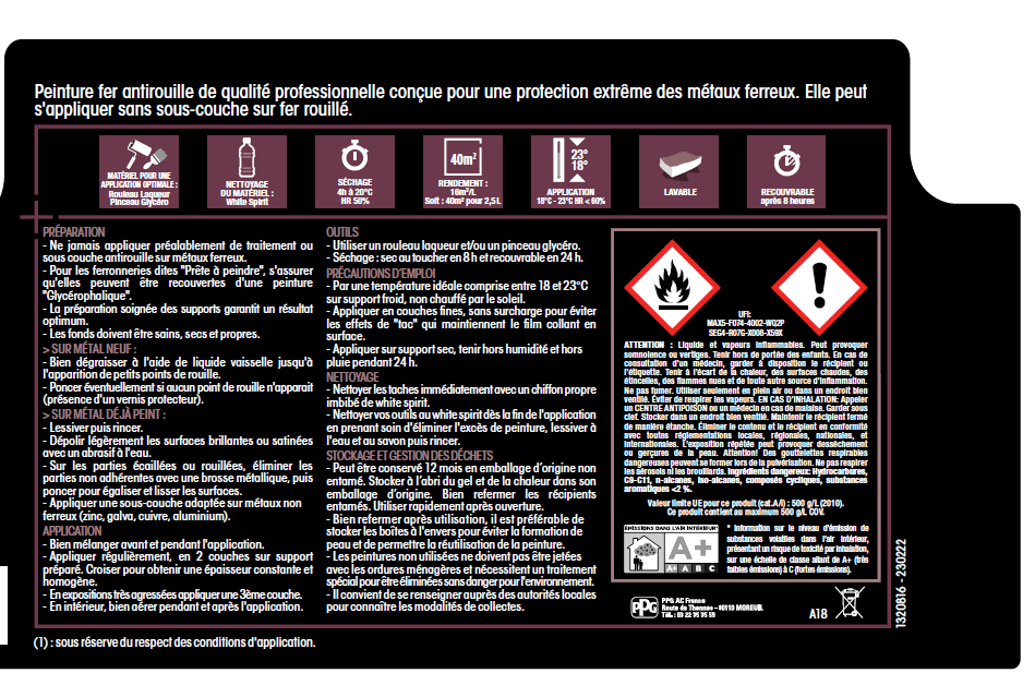 Peinture fer glycéro anti-rouille brillant beige RAL1013 2,5 L - MOSAÏK  - 2