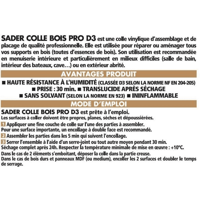 Colle bois pro D3 750 g - SADER - 3
