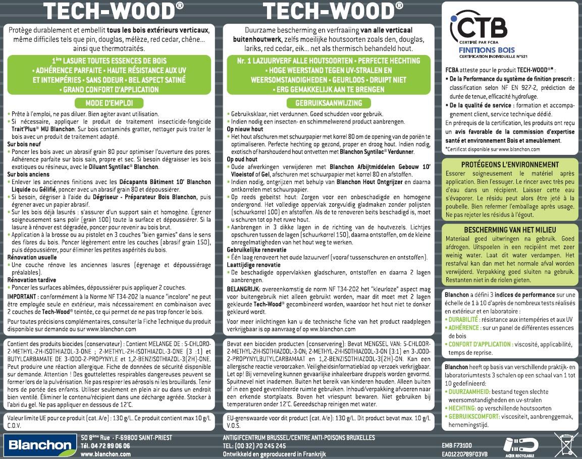 Lasure bois extérieurs verticaux chene clair 5 L Tech-Wood® - BLANCHON - 2