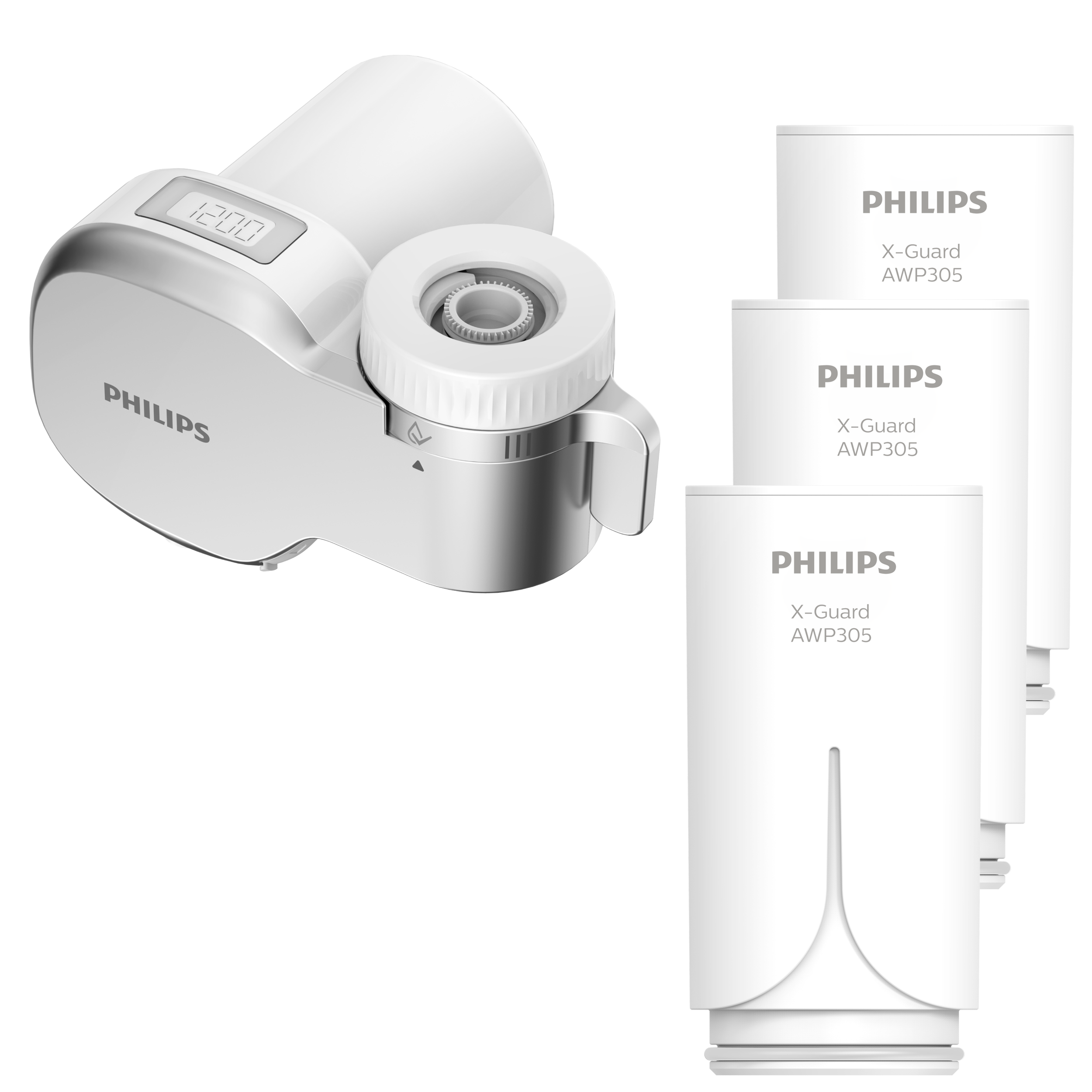 Filtr na kran do wody z licznikiem z mikrofiltracją, 3 filtry wymienne AWP3705P3 PHILIPS
