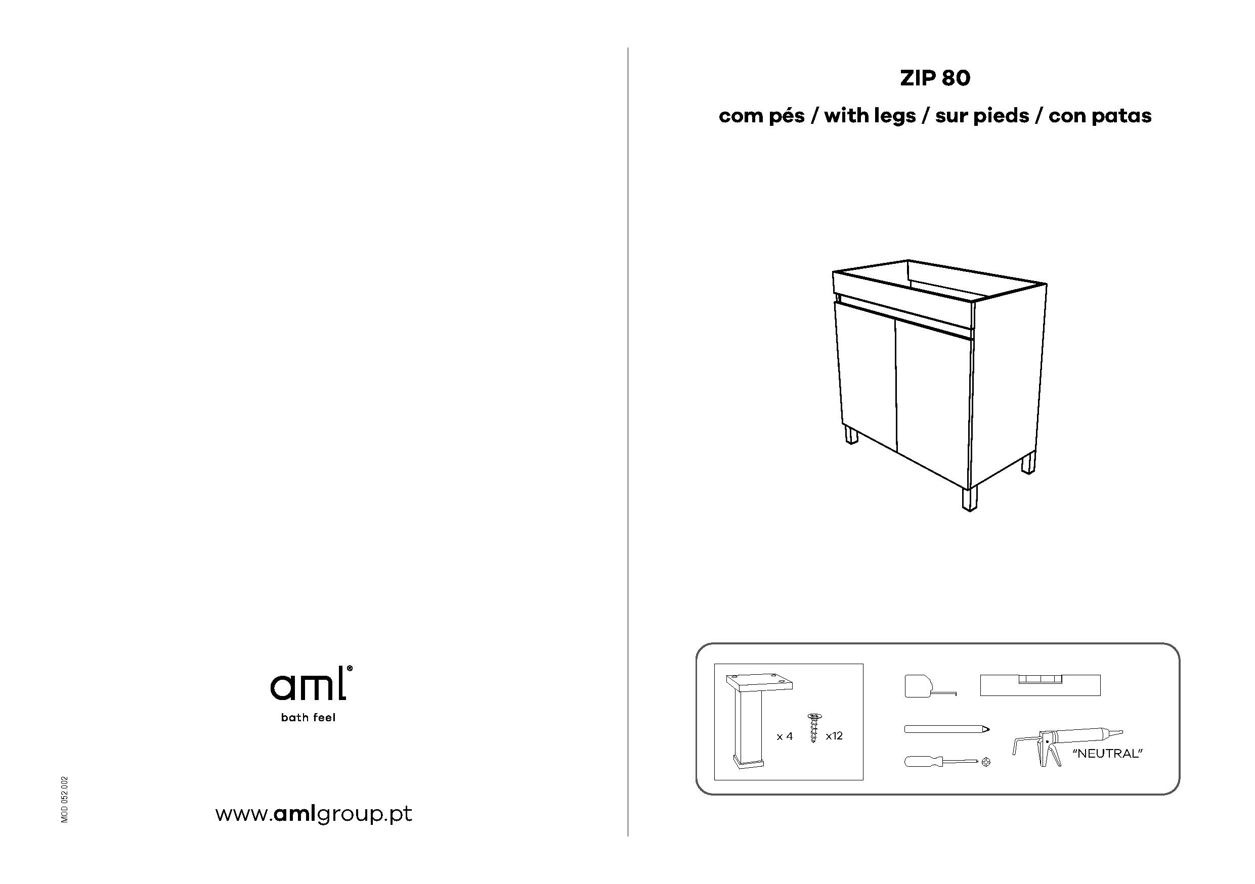 Móvel com lavatório 80cm 2 portas branco AML Zip - 6