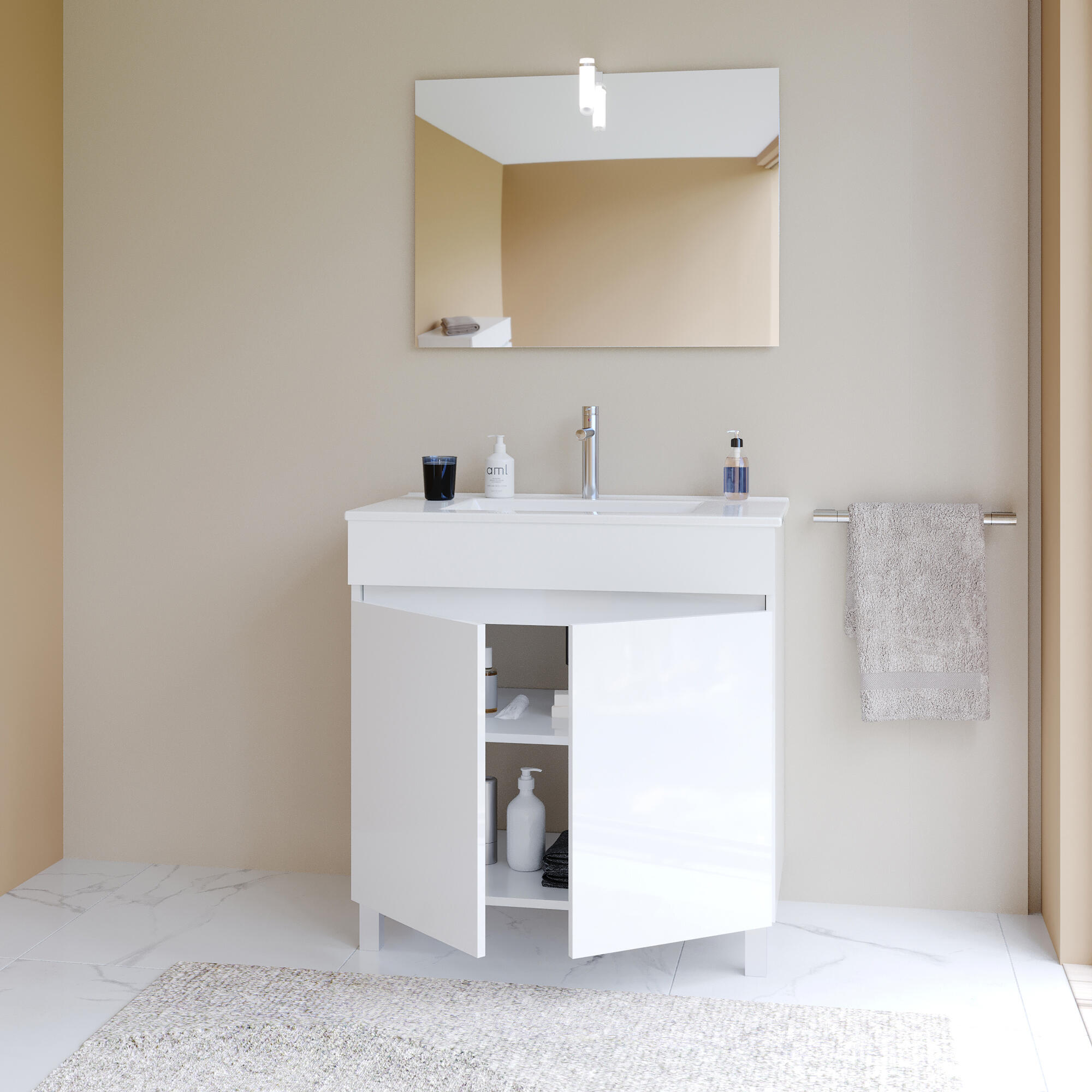 Móvel com lavatório 80cm 2 portas branco AML Zip - 2