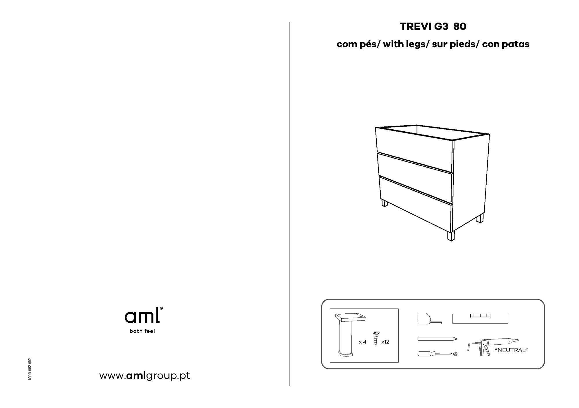 Móvel com lavatório 80cm 3 gavetas branco AML Trevi - 6