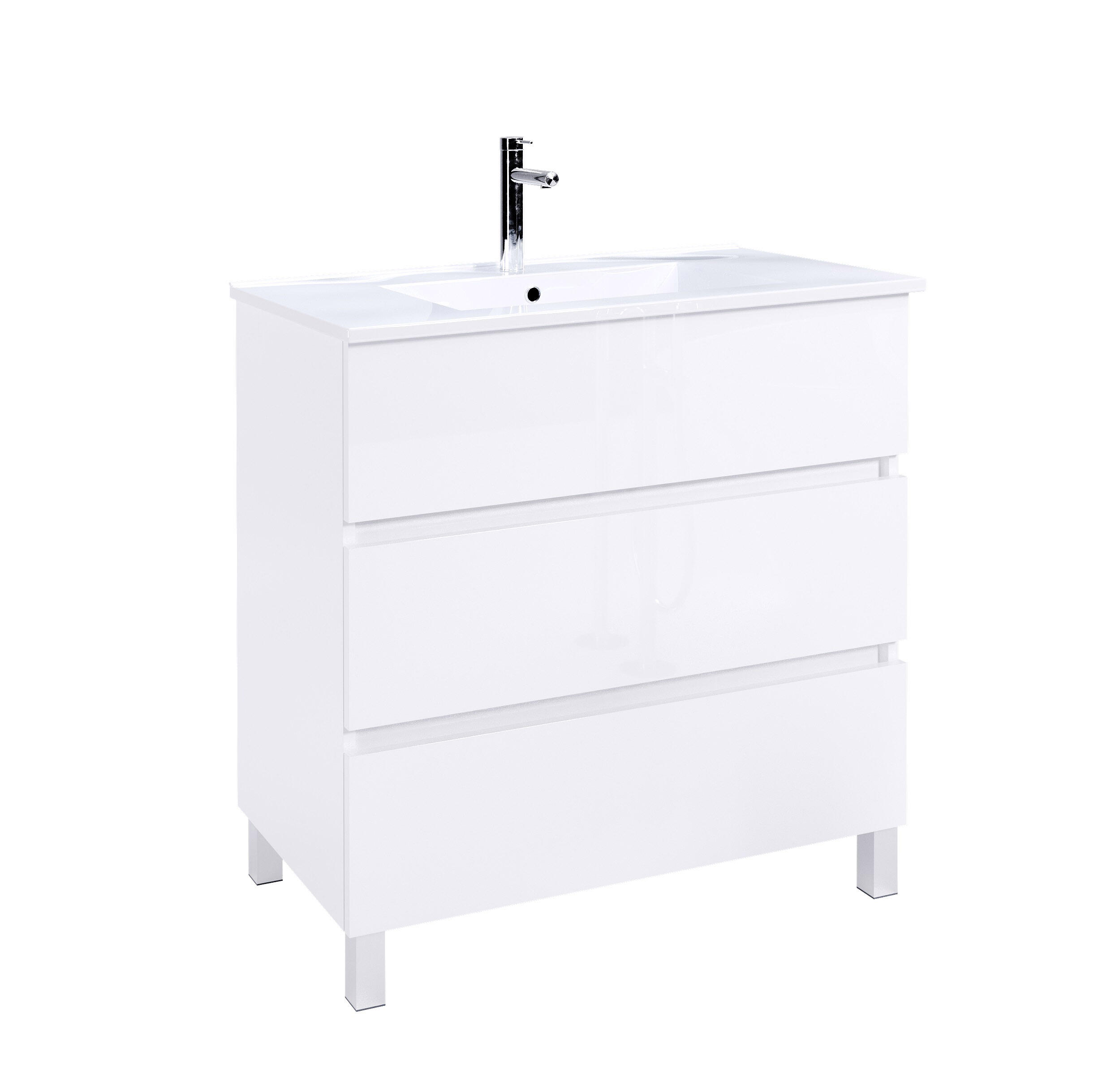 Móvel com lavatório 80cm 3 gavetas branco AML Trevi - 3