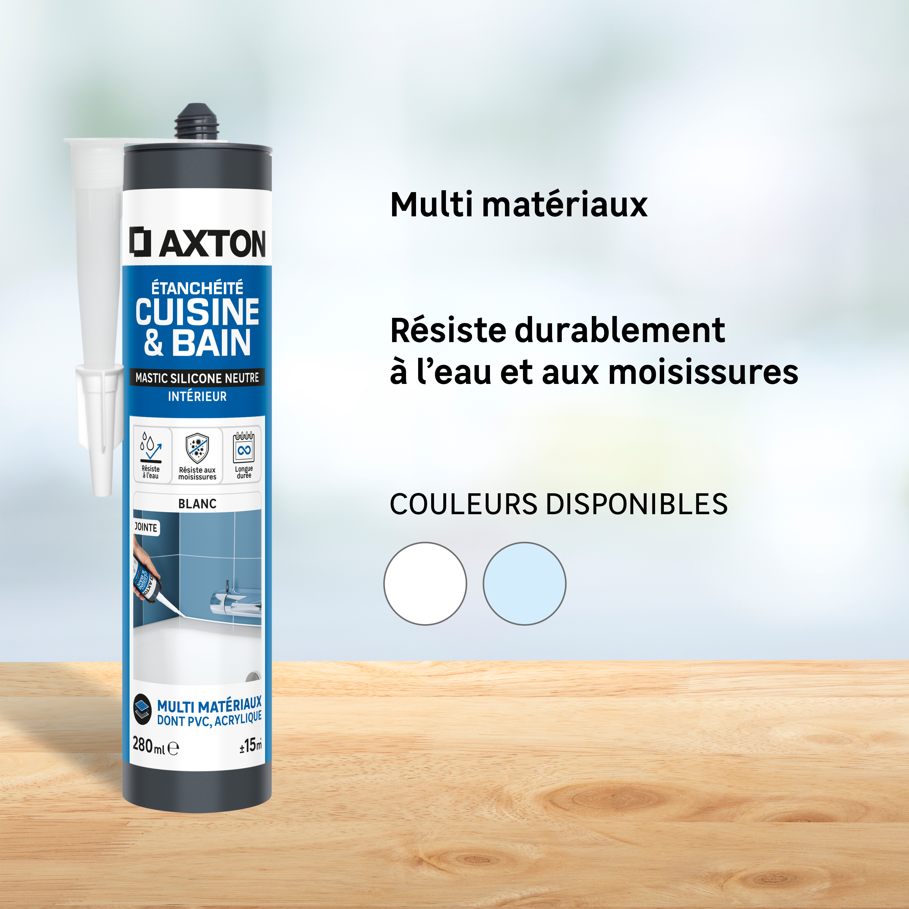 Mastic silicone neutre AXTON, blanc, 280 ml - 3