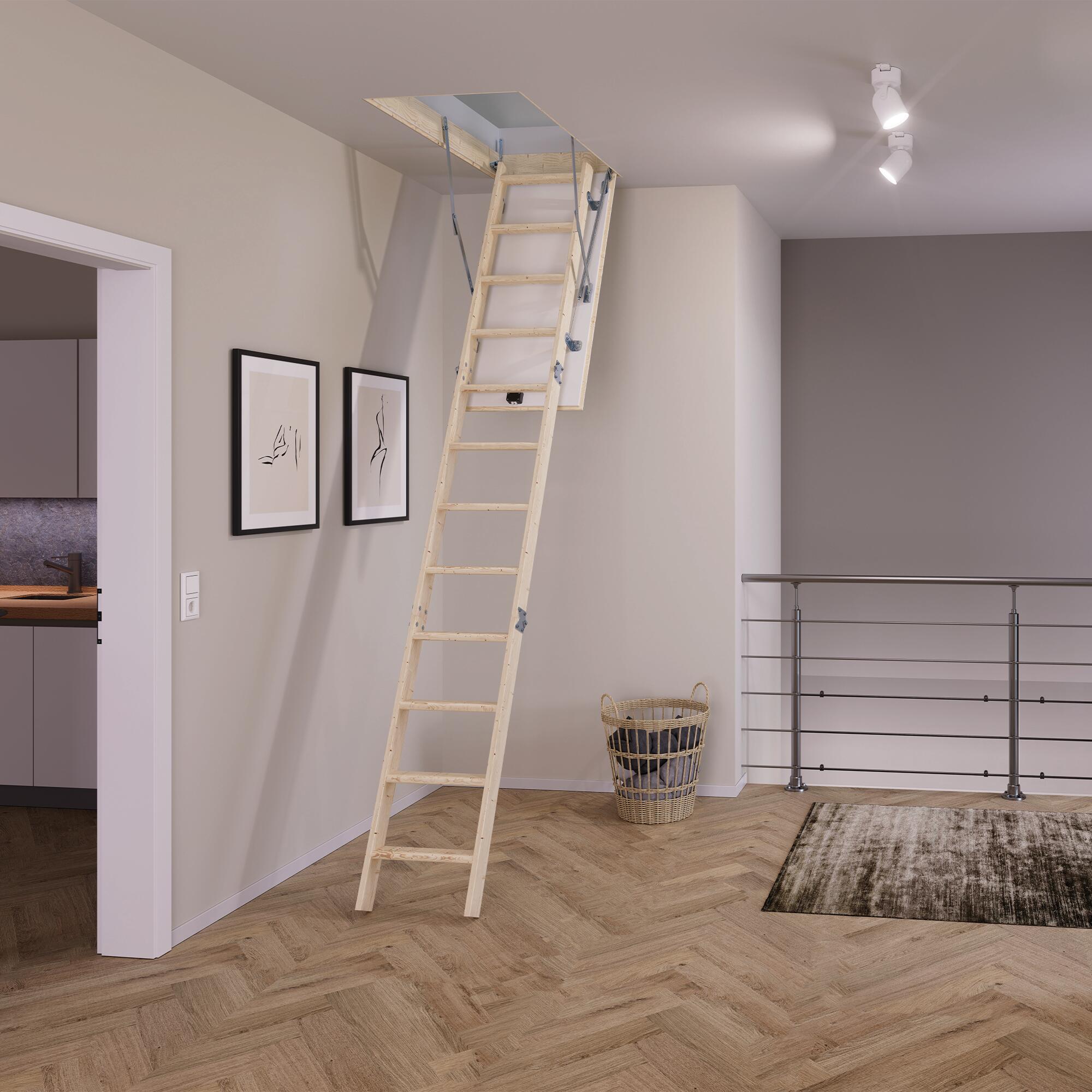 Escalera escamoteable pino plegable alto máximo 282cm euroiso 26 de 120x60cm